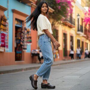 Safe T Step Gretchen Comfort Clog  Paisley Swirl Embossed Non-Marking Sole SZ 8